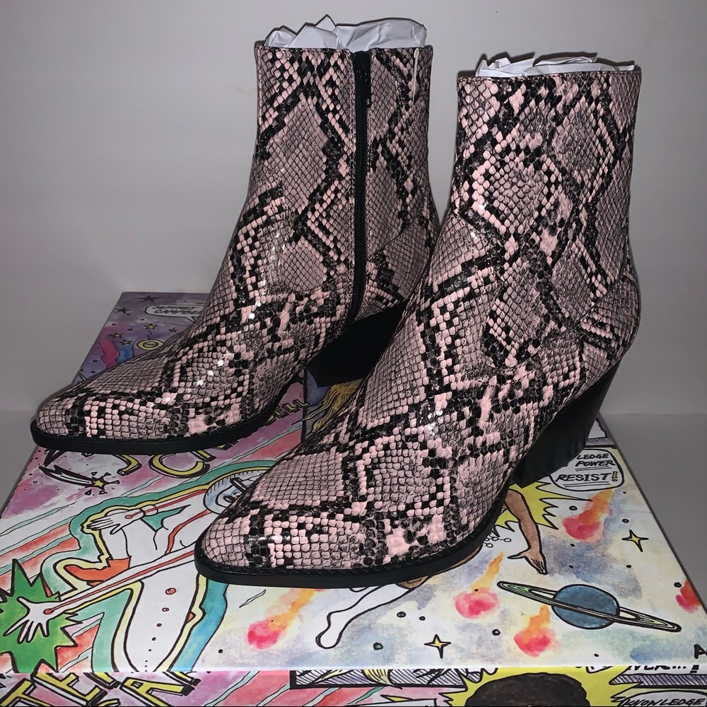 Jeffrey Campbell booties pink snake pointed toe